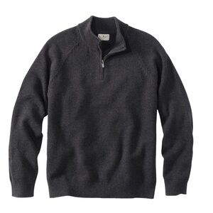 LL Bean Men's Grey Quarter Zip Cashmere Cotton Sweater Medium